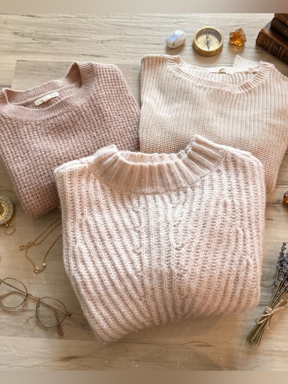 Cozy Blush Pink Knit Sweater Bundle